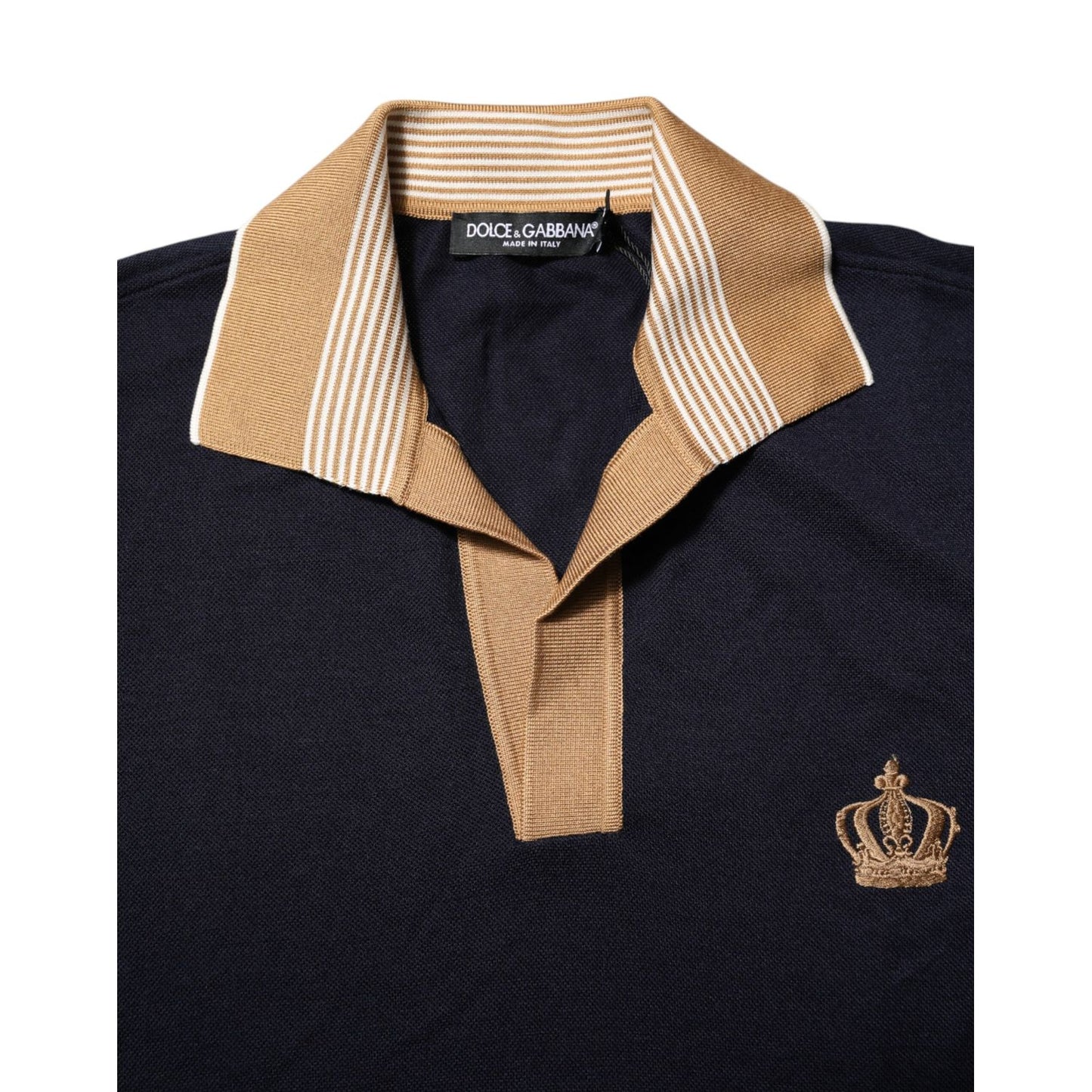 Dolce & Gabbana Black Cashmere Crown Logo Men Polo T-shirt