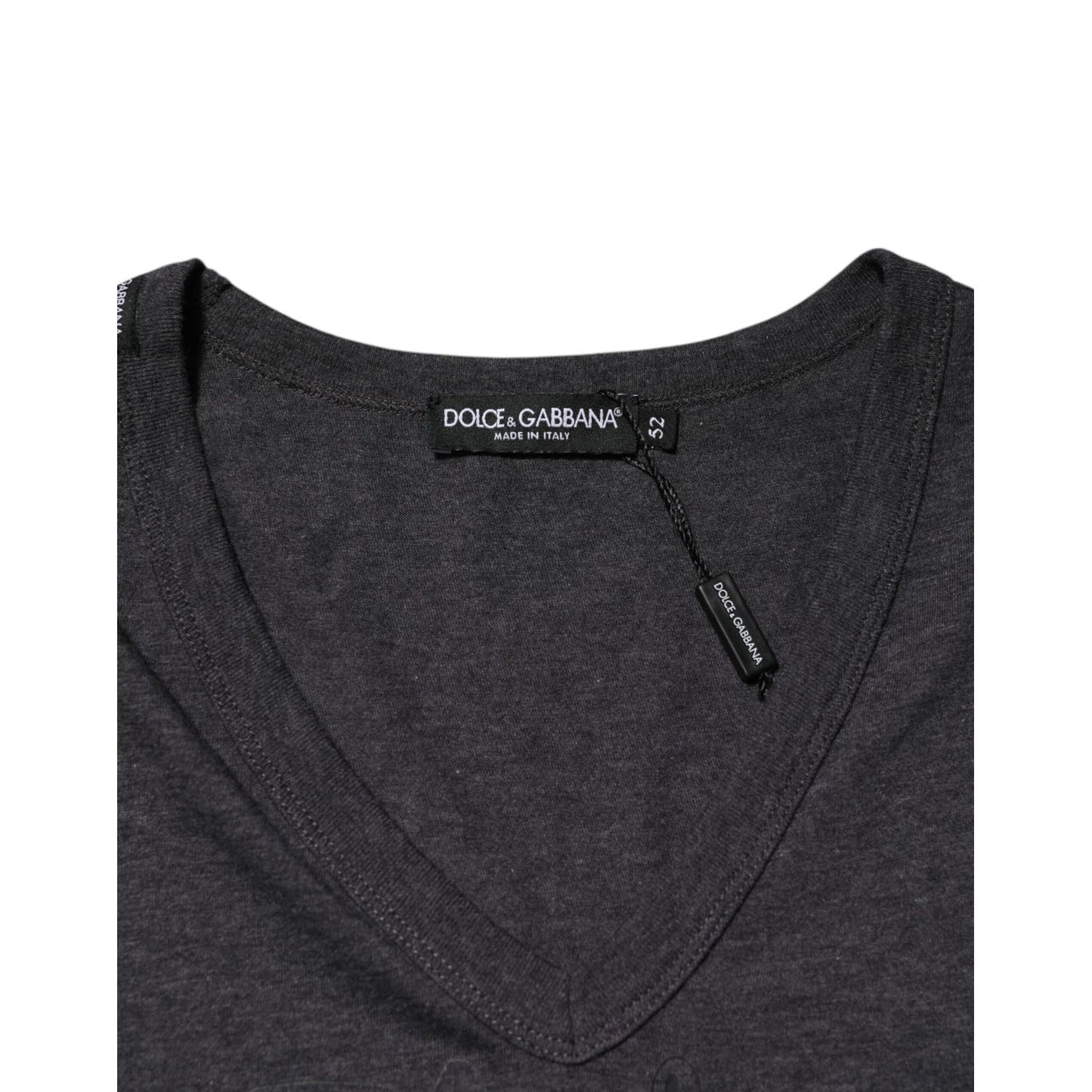 Dolce & Gabbana Black Charcoal DG Logo V-Neck Men T-shirt