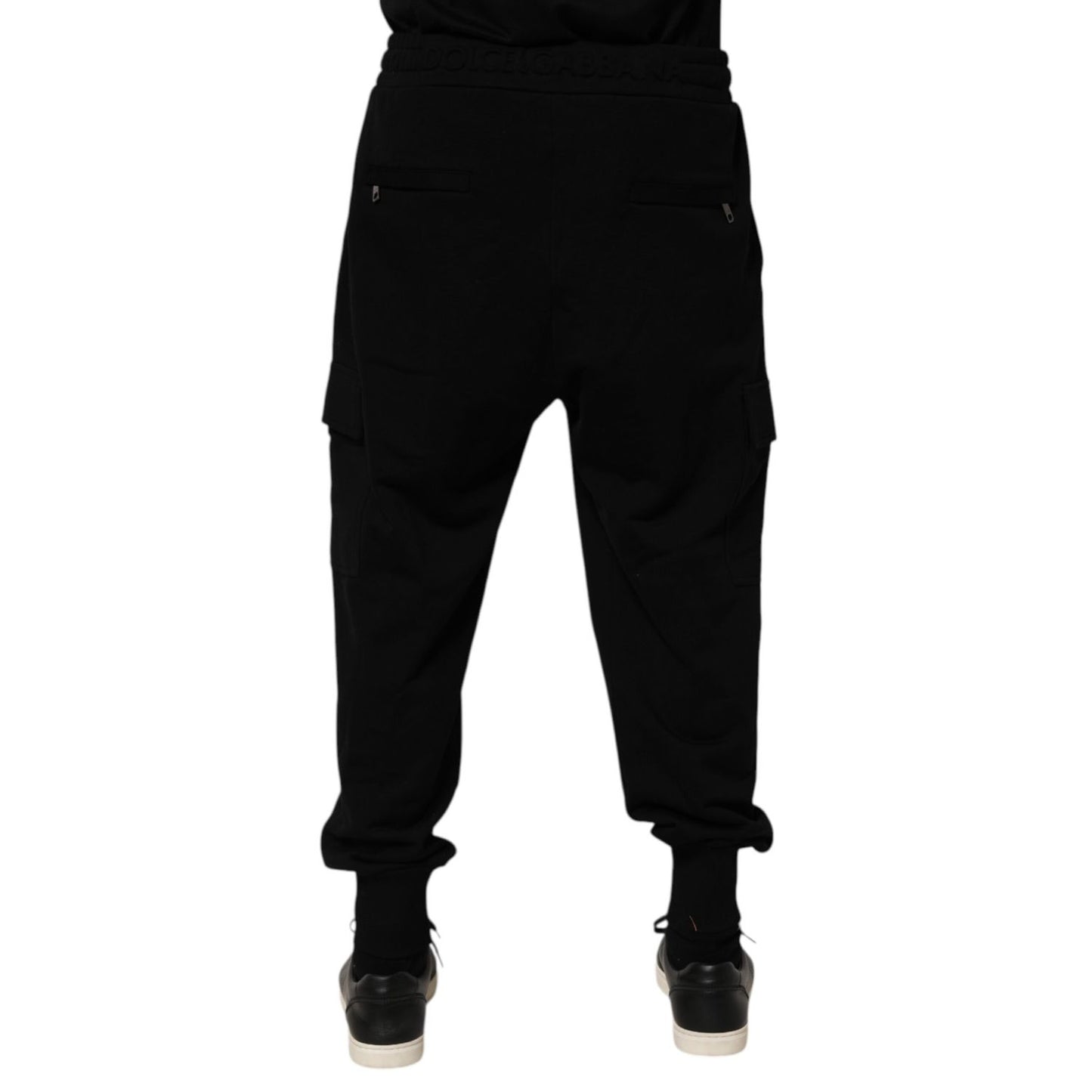 Dolce & Gabbana Black Cotton Blend Cargo Joggers Drawstring Pants