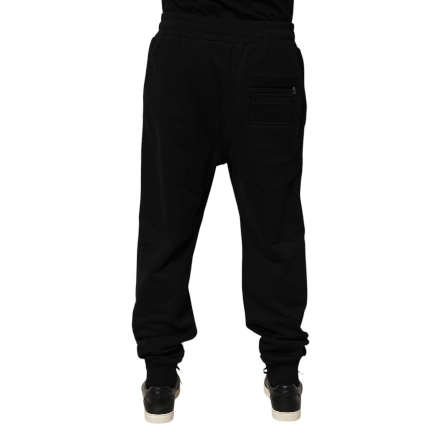 Dolce & Gabbana Black Cotton Drawstring Logo Sweatpants Pants