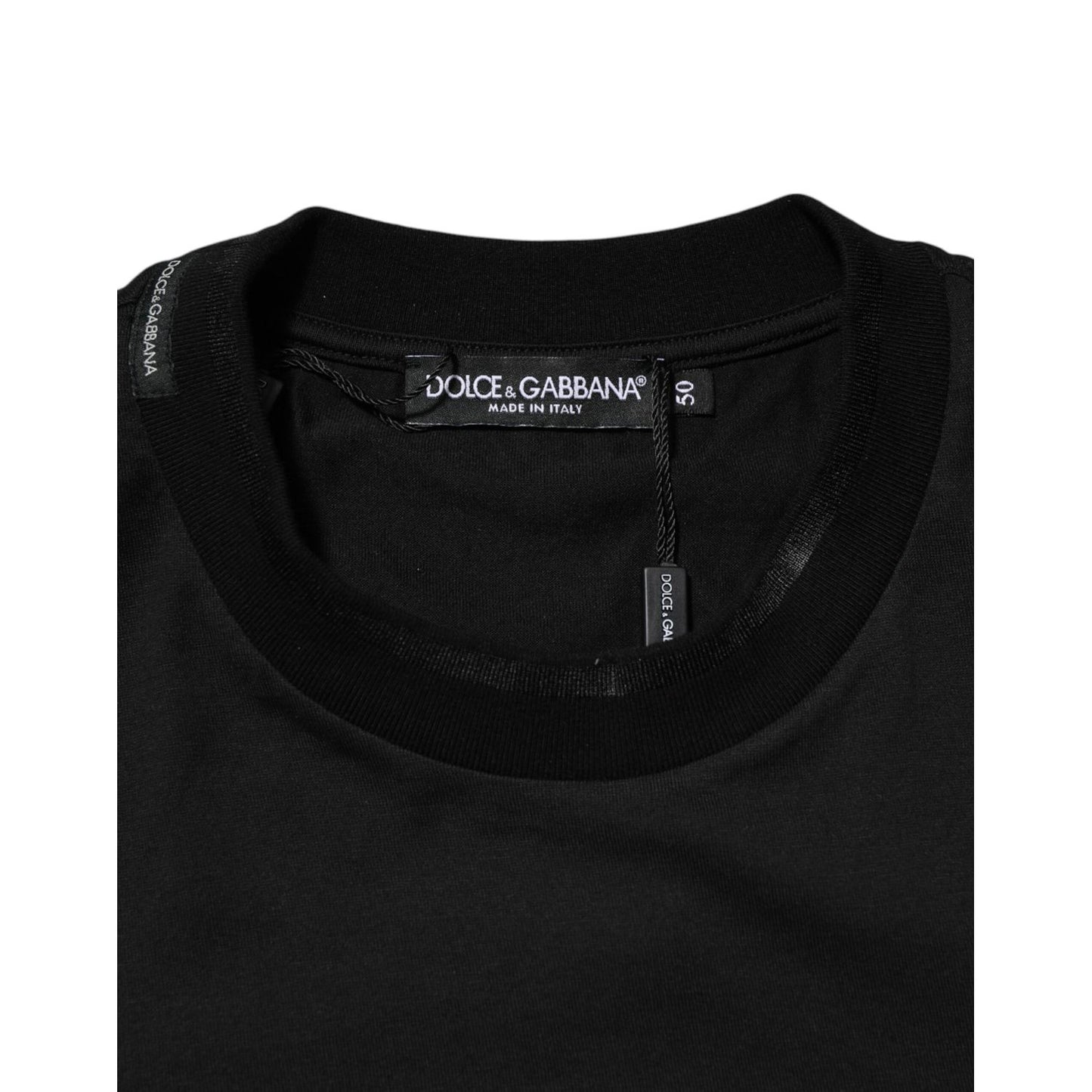 Dolce & Gabbana Black Cotton Embroidered DG Logo Pocket T-shirt