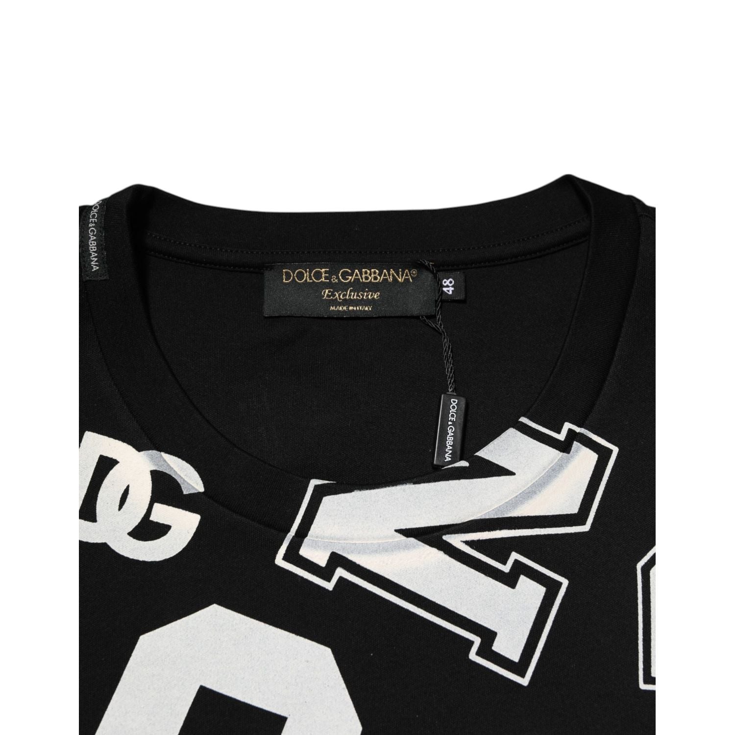 Dolce & Gabbana Black Cotton Letter Print Short Sleeve T-shirt