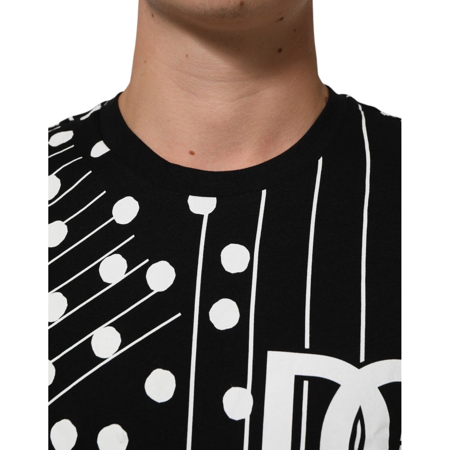 Dolce & Gabbana Black Cotton Polka Dots Round Neck T-shirt