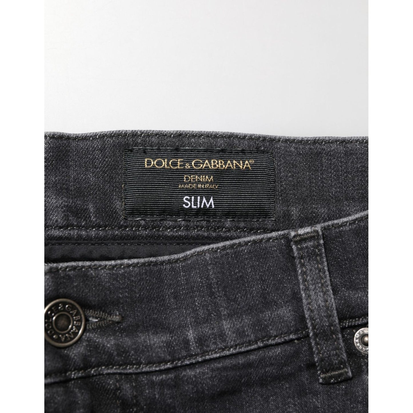 Dolce & Gabbana Black Cotton Slim Fit Distressed Ripped Logo Jeans