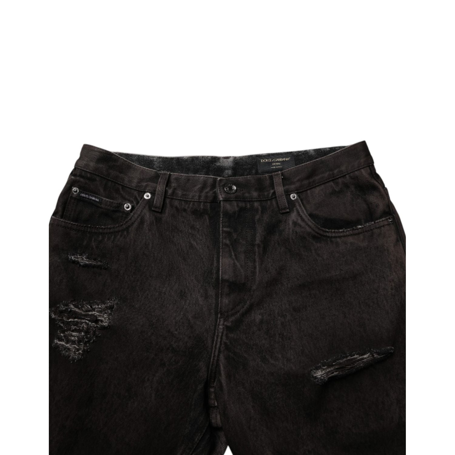 Dolce & Gabbana Black Cotton Tattered Denim Men Bermuda Short