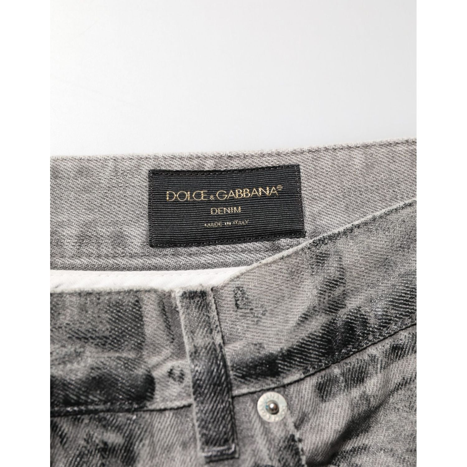 Dolce & Gabbana Black Grey Graphic Print Denim Pants Jeans