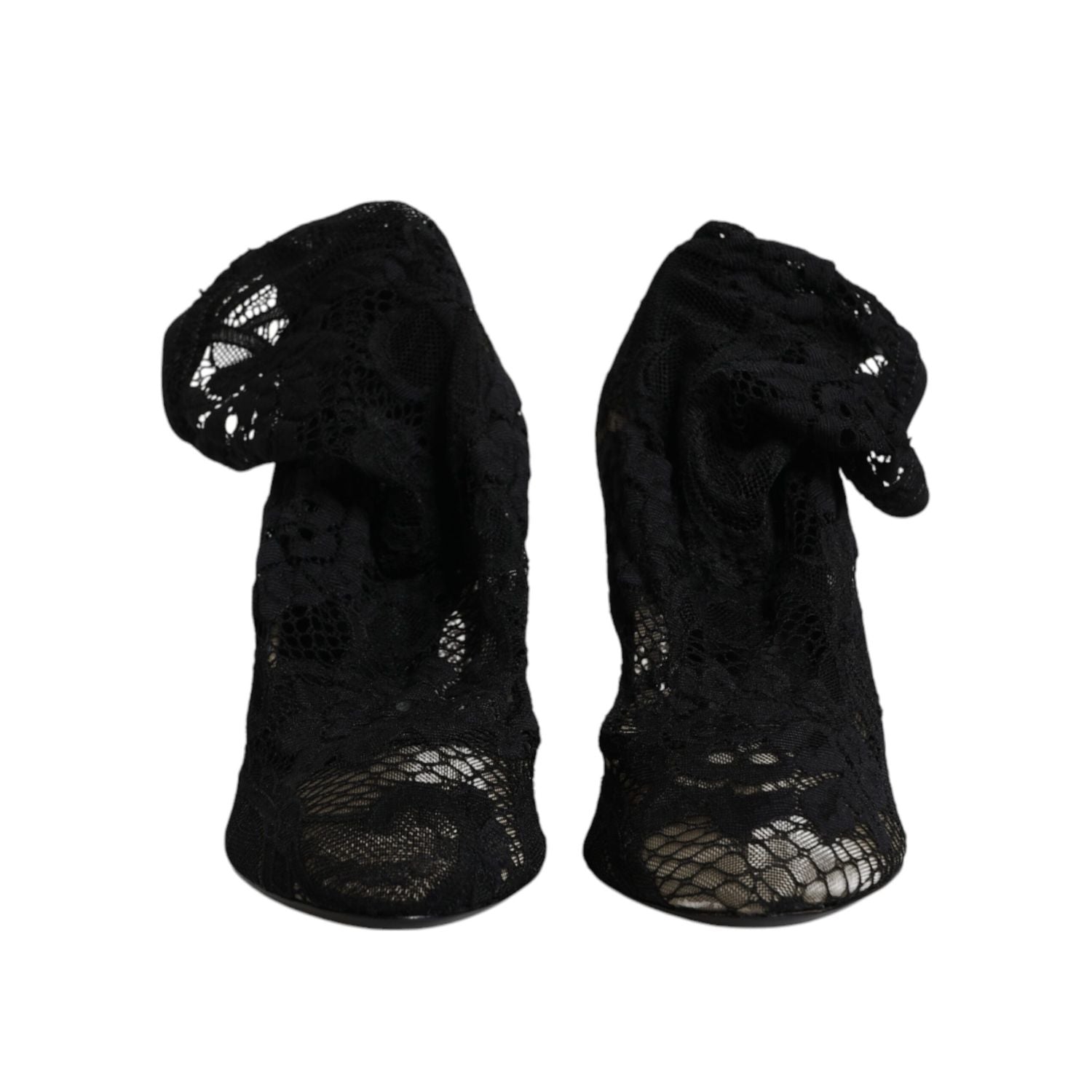 Dolce & Gabbana Black Lace Stretch Heels Mid Calf Boots Shoes