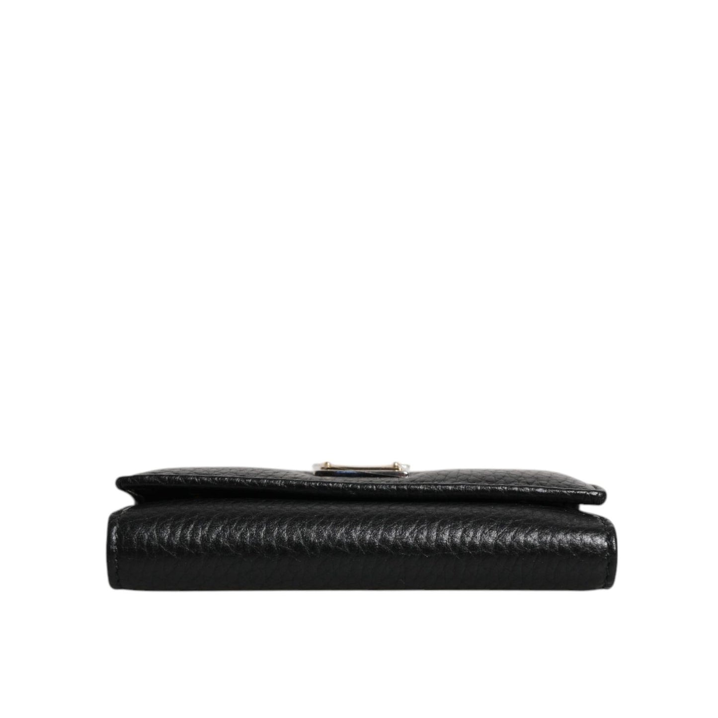 Dolce & Gabbana Black Leather Gold Metal Logo Plaque Trifold Keyring