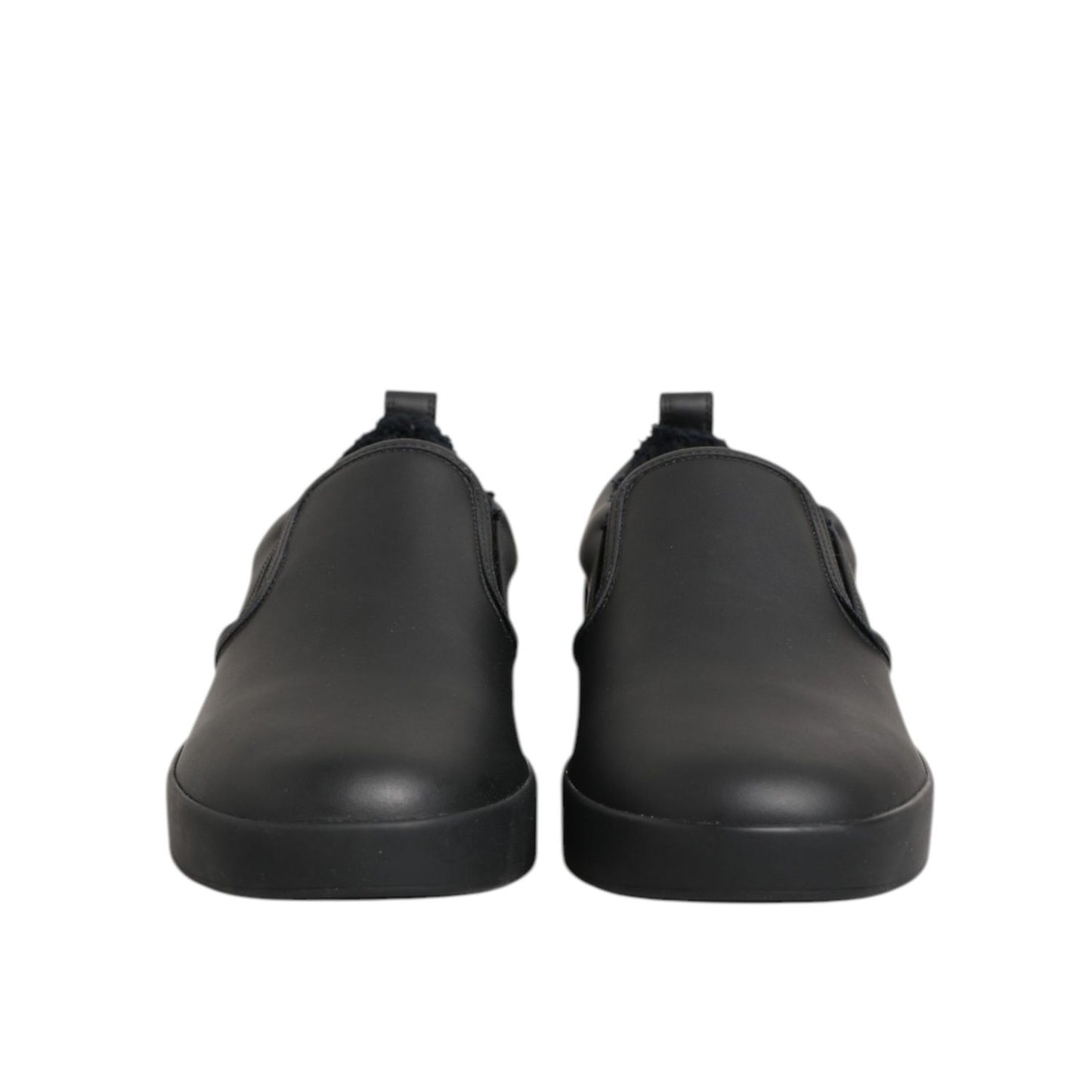 Dolce & Gabbana Black Leather Low Top Slip On Sneakers Shoes