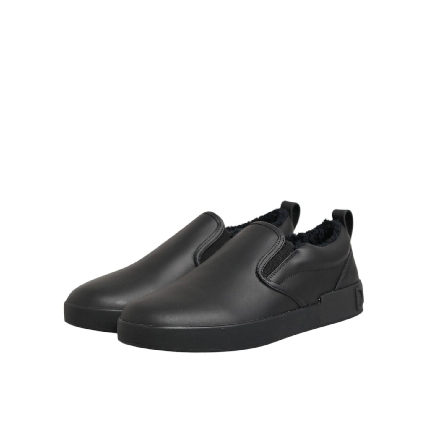 Dolce & Gabbana Black Leather Low Top Slip On Sneakers Shoes