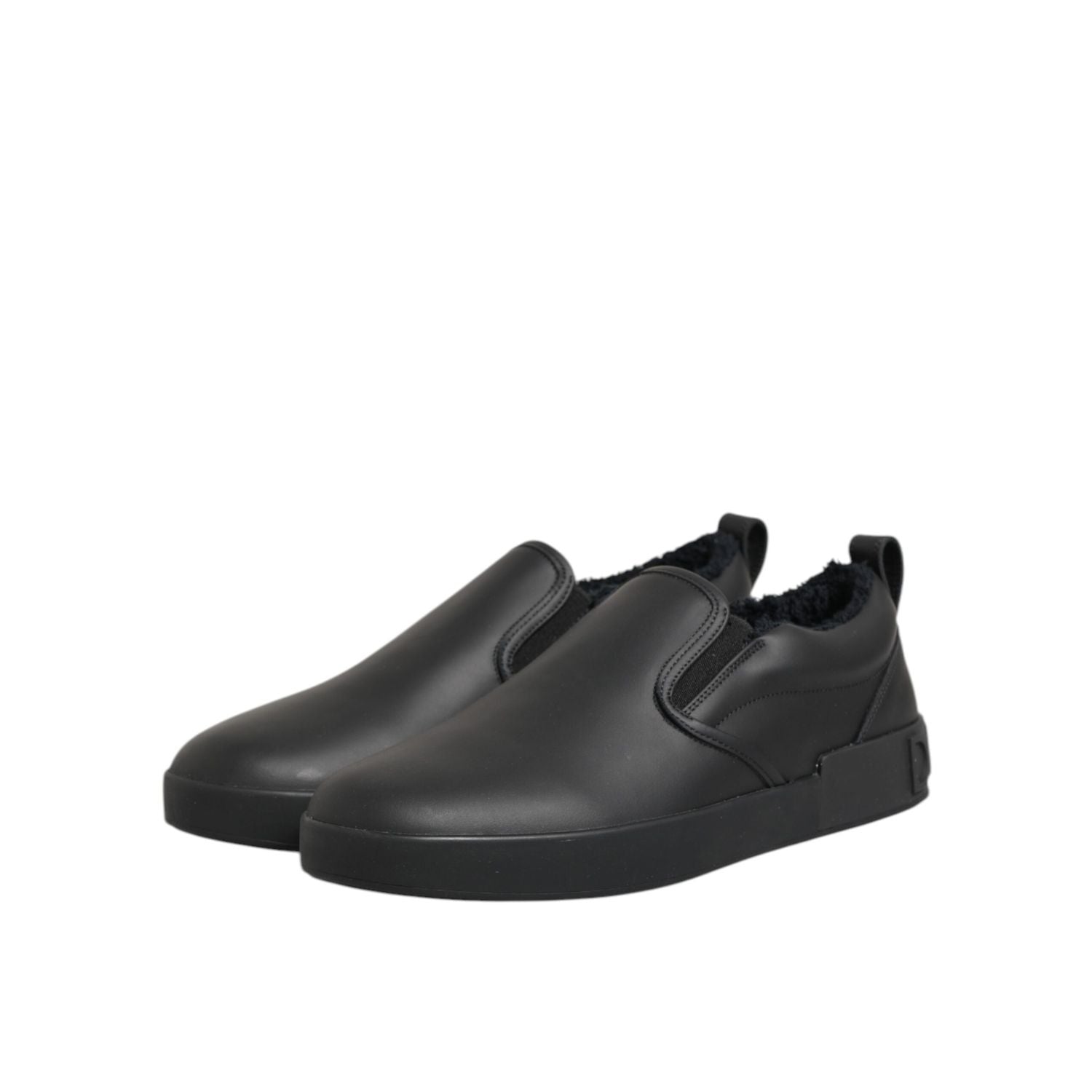 Dolce & Gabbana Black Leather Low Top Slip On Sneakers Shoes
