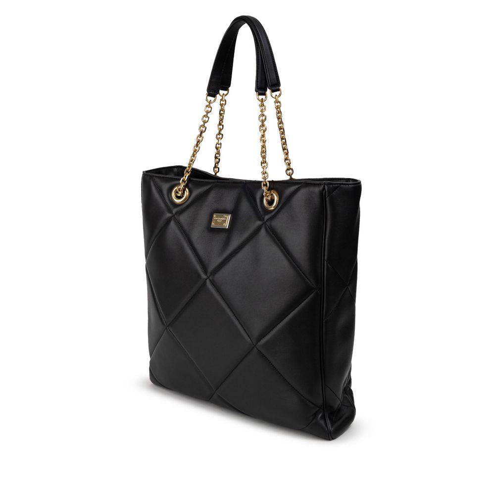 Dolce & Gabbana Black Leather Matelassé Tote Bag