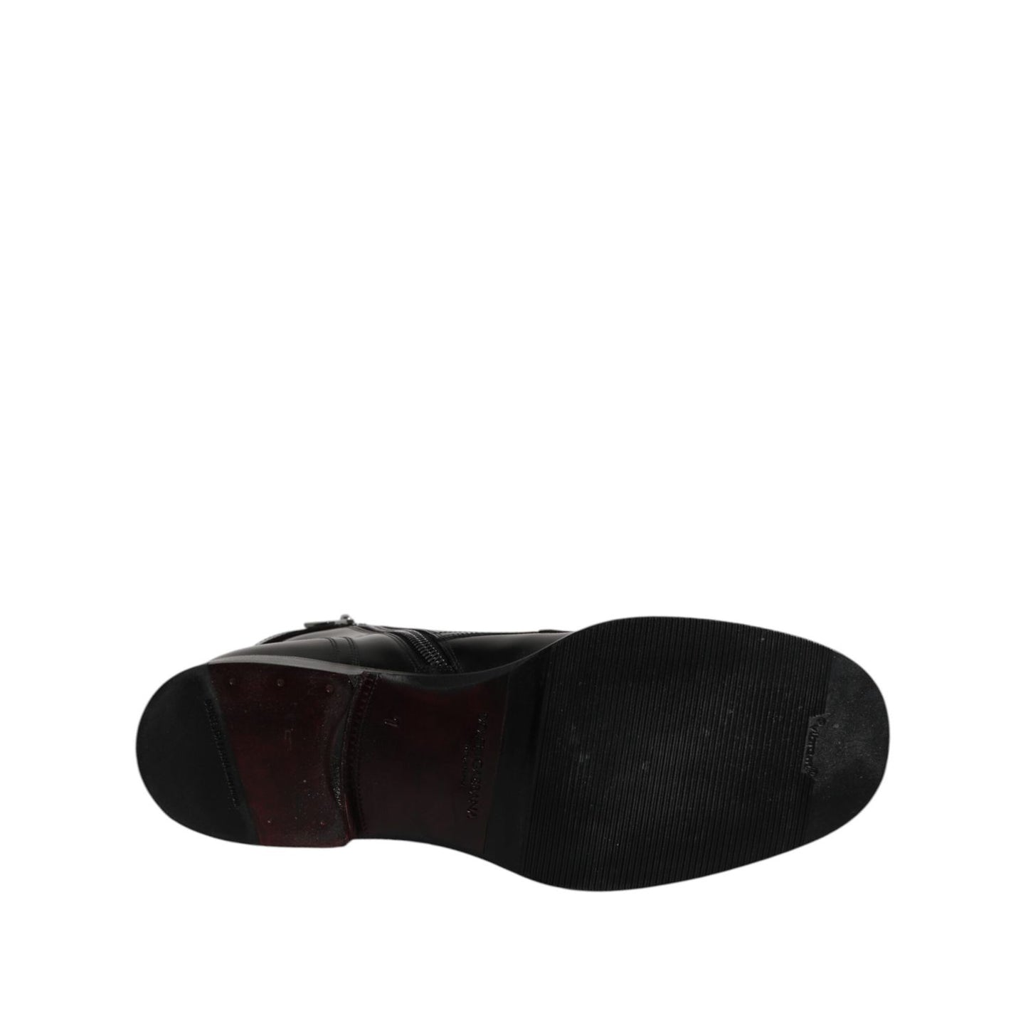 Dolce & Gabbana Black Leather Mid Calf Boots Lace Up Shoes