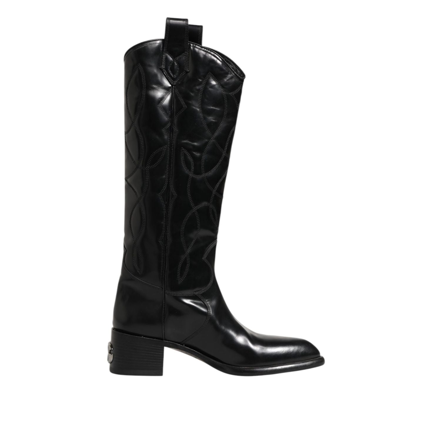 Dolce & Gabbana Black Leather Over The Calf Biker Boots Shoes