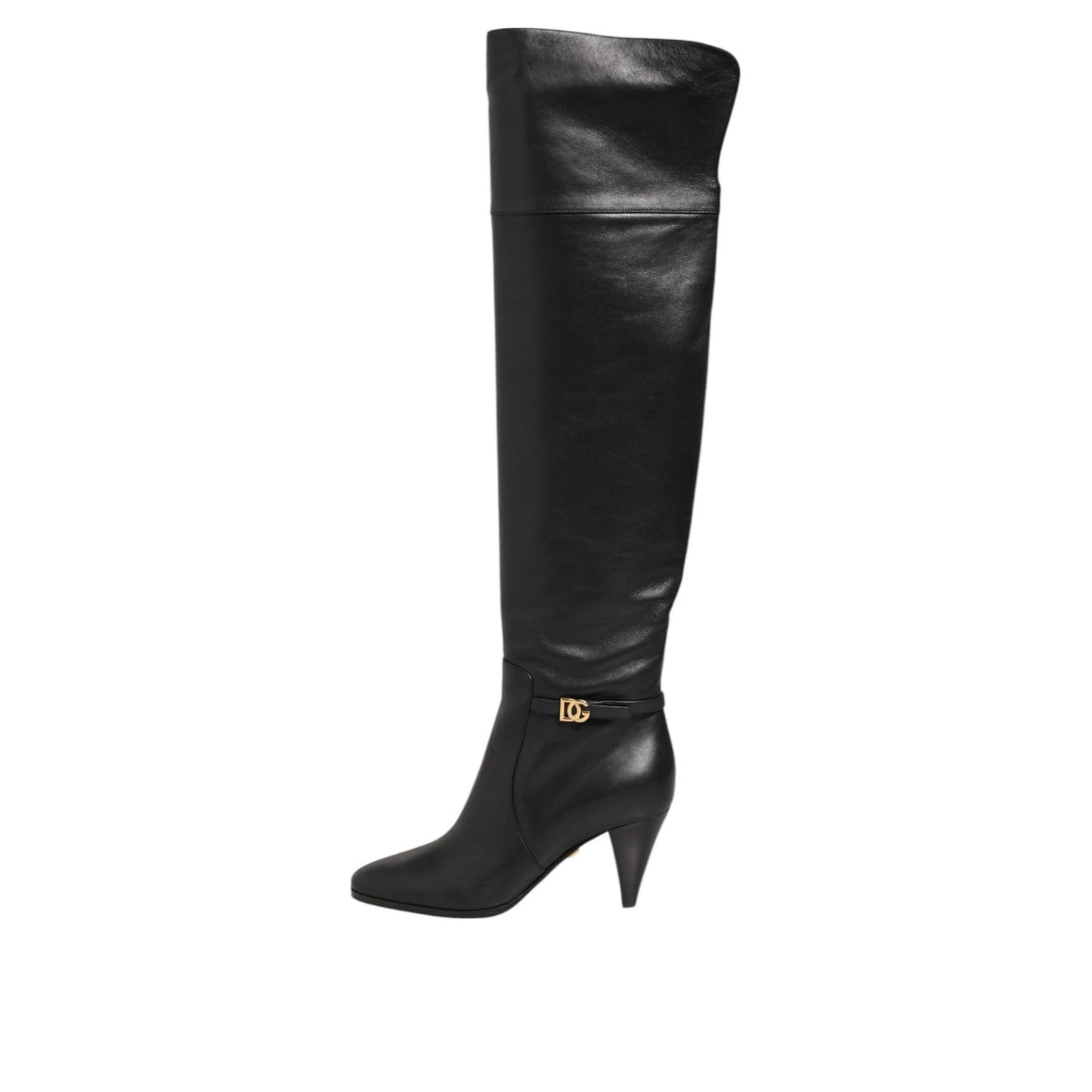 Dolce & Gabbana Black Leather Over-The-Knee DG Boots Shoes