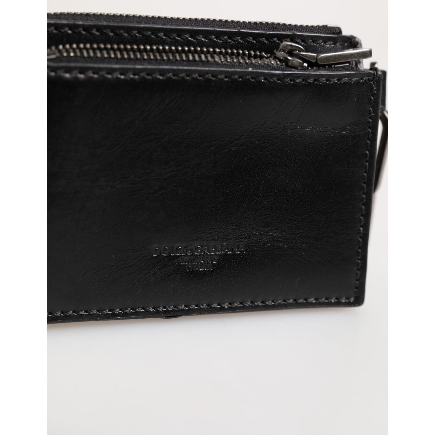 Dolce & Gabbana Black Leather Zip Logo Keyring Coin Purse Keyring Wallet