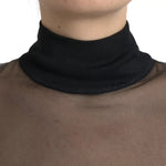 Dolce & Gabbana Black Mesh Turtleneck Sheer Blouse Top close-up detail showing black mesh fabric and turtleneck design.
