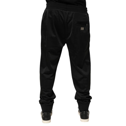 Dolce & Gabbana Black Polyester Logo Plaque Sweatpants Jogger Pants
