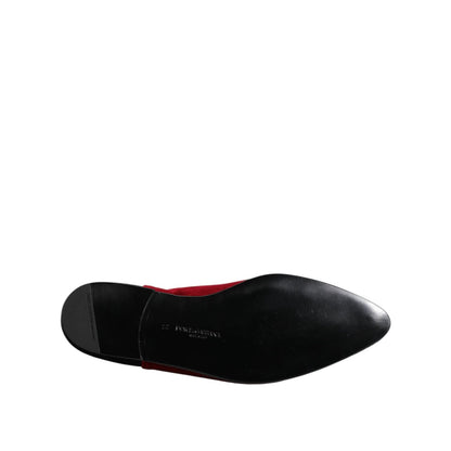 Dolce & Gabbana Black Red Velvet Embellished Slip On Shoes
