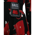 Dolce & Gabbana Black Sicily Bag Print Flared Midi Dress with Bags Devotion patch detail, silk-blend, preowned with tags.