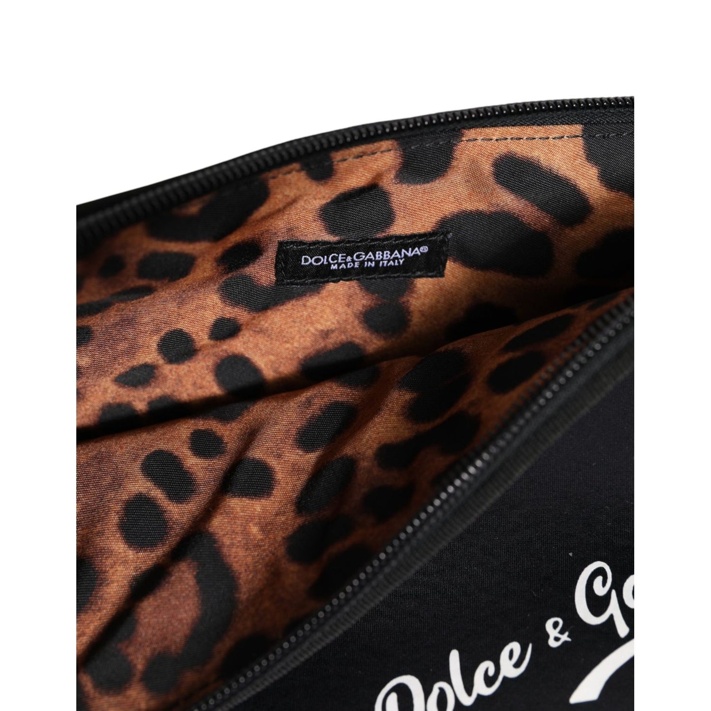 Dolce & Gabbana Black Solid Nylon DG LogoPrint Clutch Zip Borse Pouch Bag