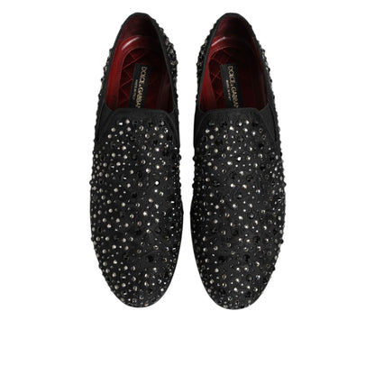 Dolce & Gabbana Black Suede Crystal Embellished Loafer Shoes