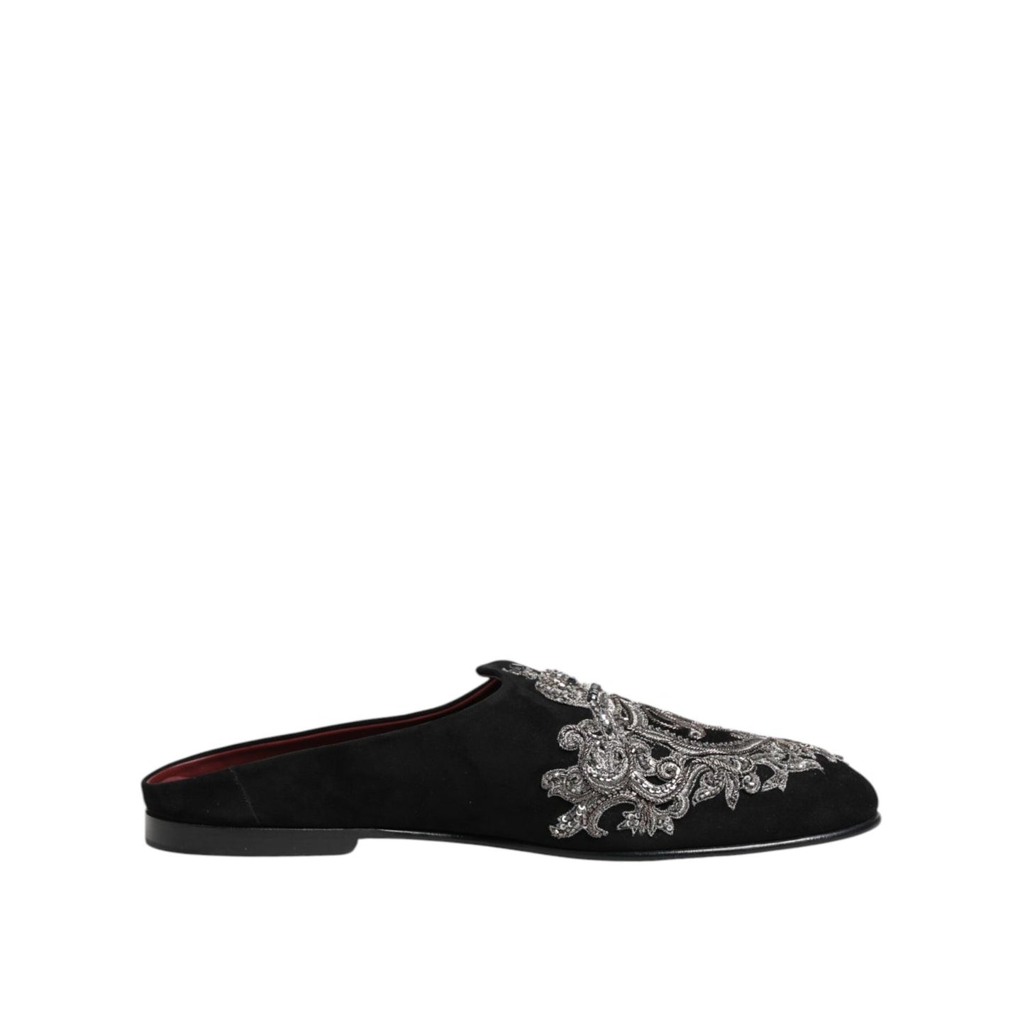 Dolce & Gabbana Black Velvet Slides DG Crown Slipper Shoes