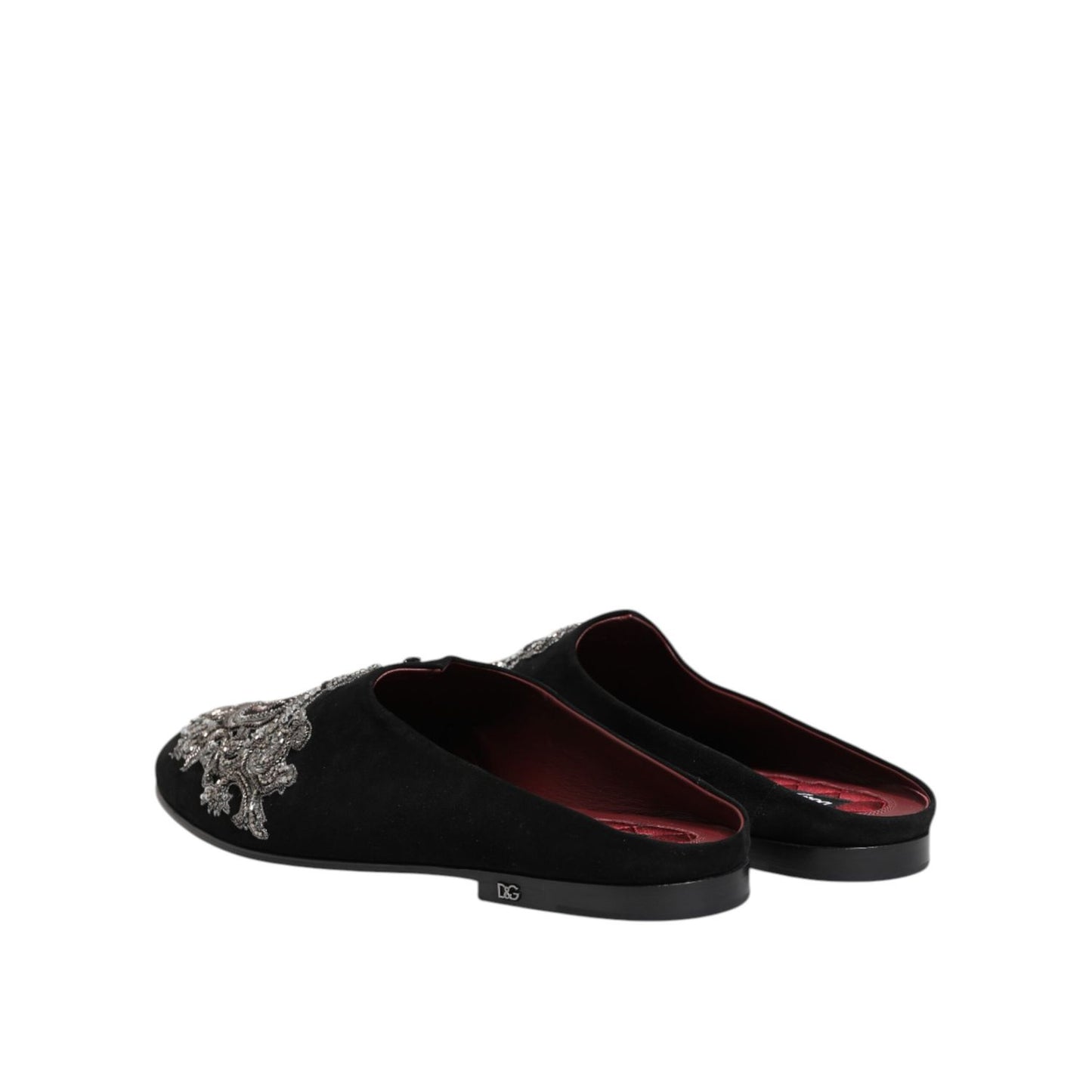Dolce & Gabbana Black Velvet Slides DG Crown Slipper Shoes