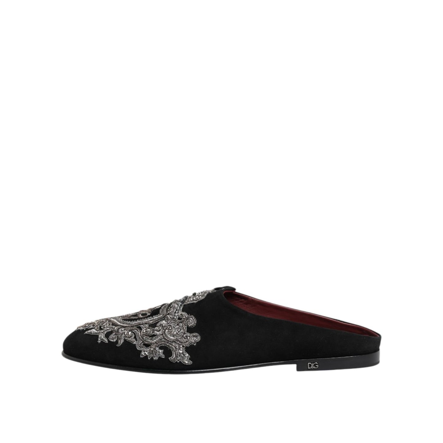Dolce & Gabbana Black Velvet Slides DG Crown Slipper Shoes