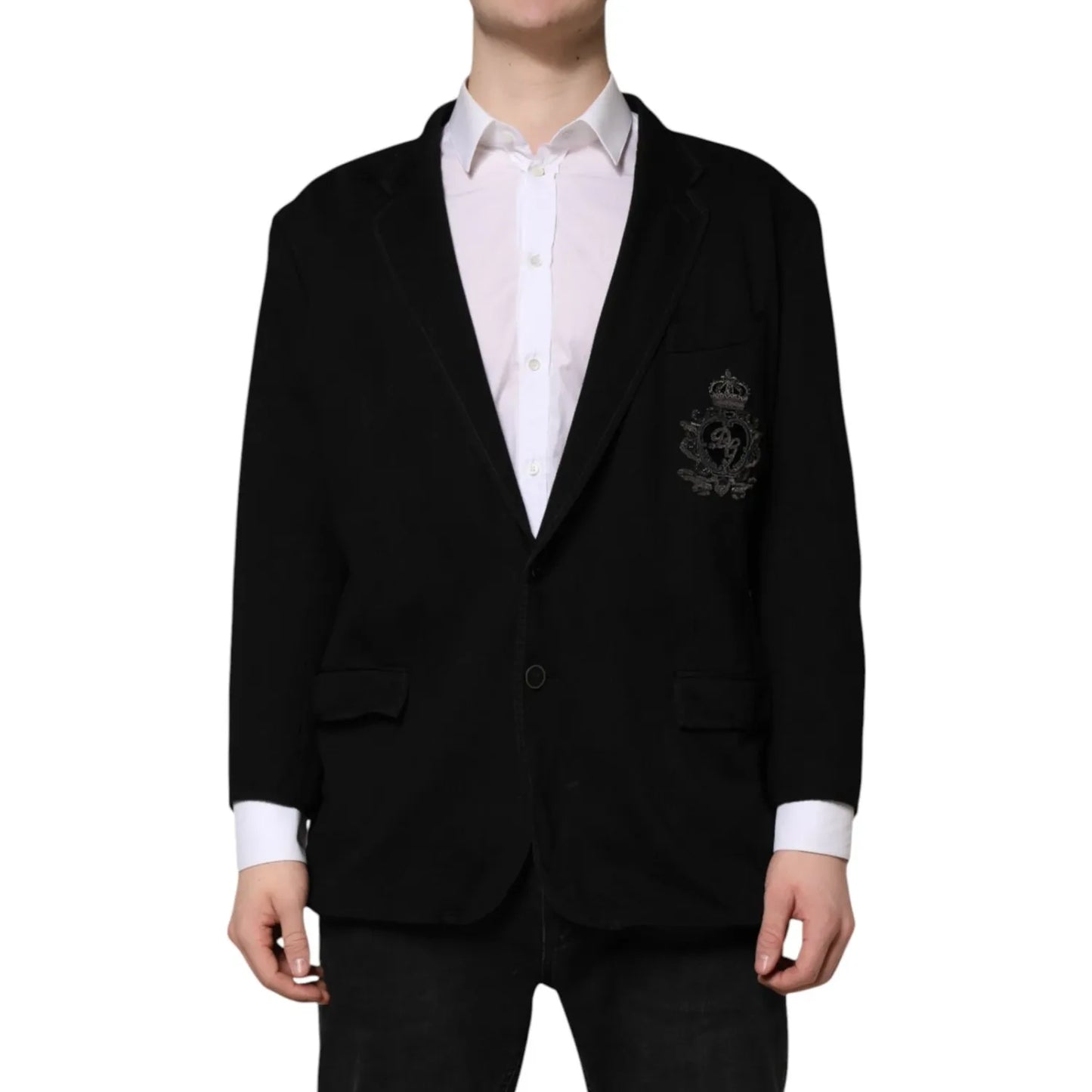 Dolce & Gabbana Black Viscose DG Crown Blazer Coat Jacket
