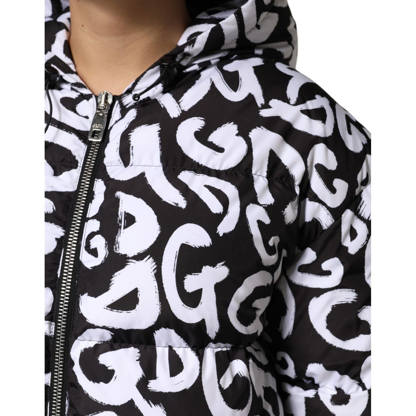 Dolce & Gabbana Black White DG Mania Hooded Long Coat Jacket
