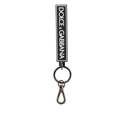 Dolce & Gabbana Black White DG Rubber Logo Silver Men's Holder Keyring