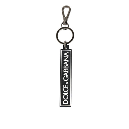 Dolce & Gabbana Black White DG Rubber Logo Silver Men's Holder Keyring