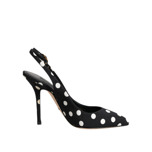 Dolce & Gabbana Black White Dotted Stiletto Slingback Shoes Dolce & Gabbana