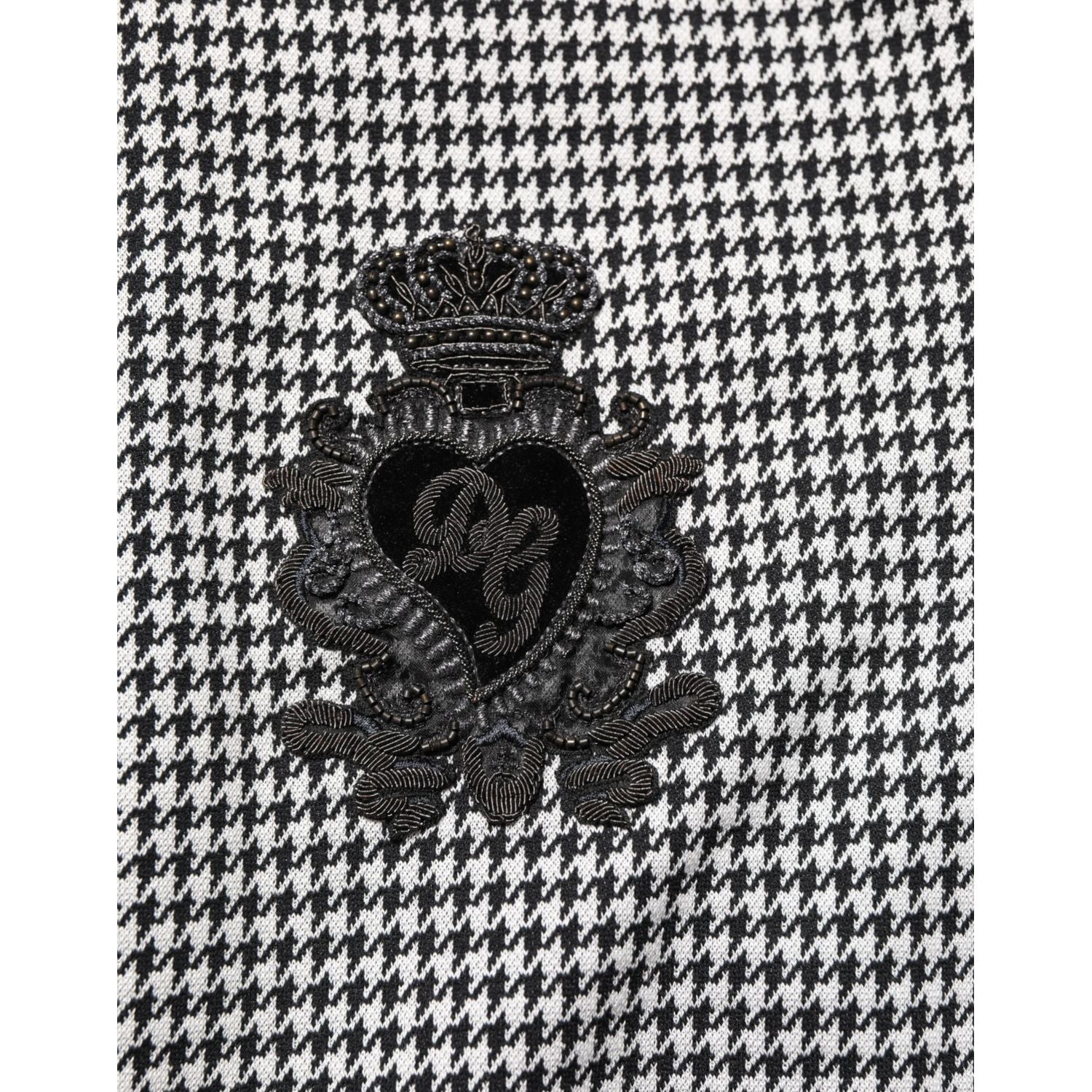 Dolce & Gabbana Black White Houndstooth Wool Crest Jacket Sweater