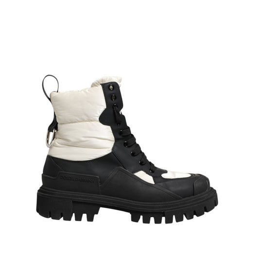 Dolce & Gabbana Black White Padded Mid Calf Lace Up Boots Shoes Dolce & Gabbana