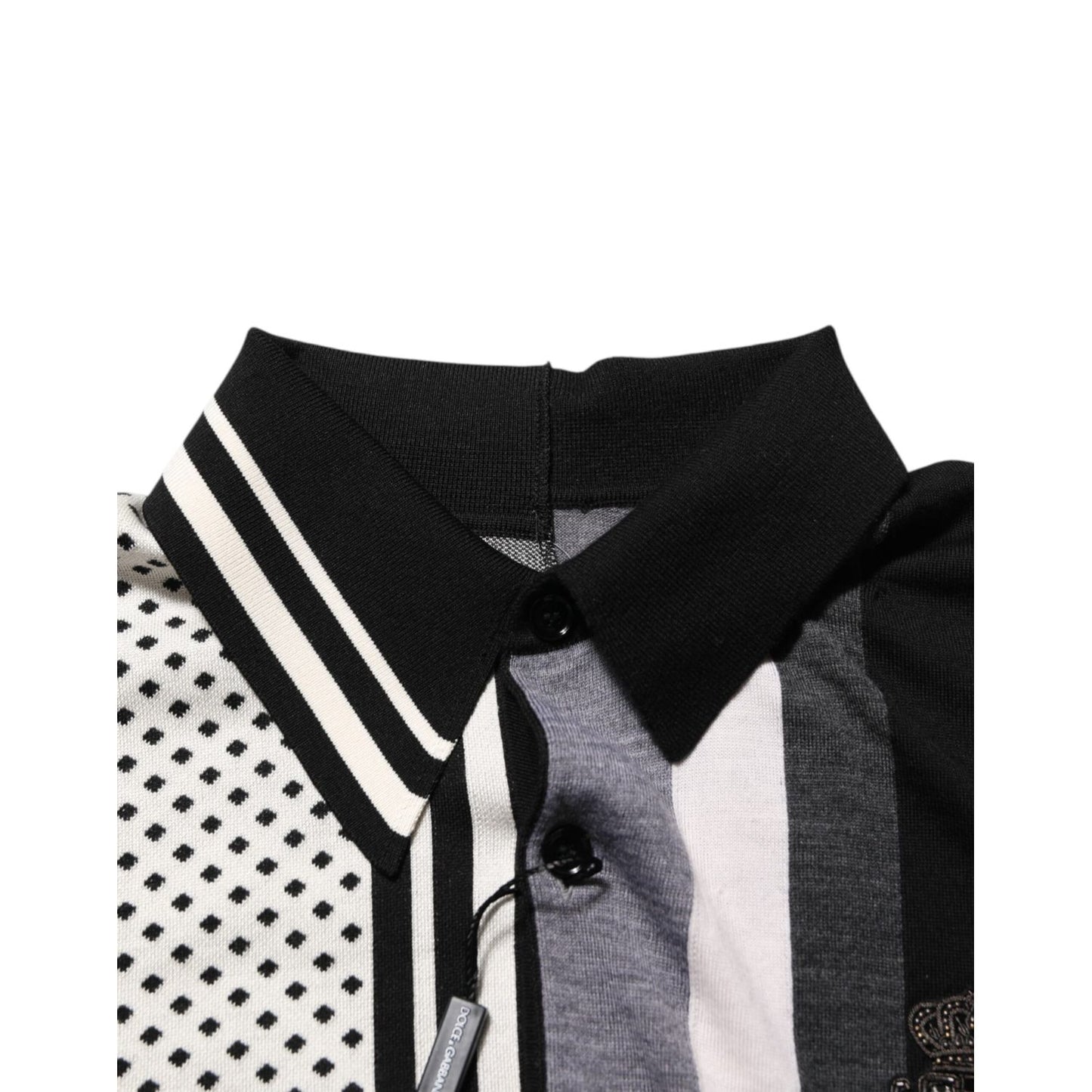 Dolce & Gabbana Black White Polka Dot Collared Polo T-shirt