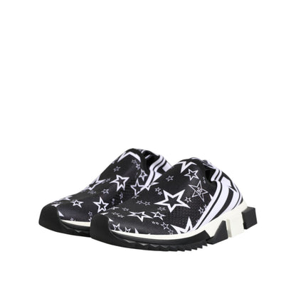 Dolce & Gabbana Black White Sorrento Low Top Sneakers Shoes with star pattern and rubber sole, made in Italy, luxury fashion footwear.
