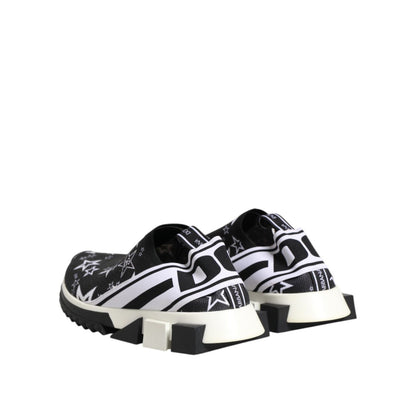 Dolce & Gabbana Black White Sorrento Low Top Sneakers Shoes with logo details and rubber sole, made in Italy, exclusive design.