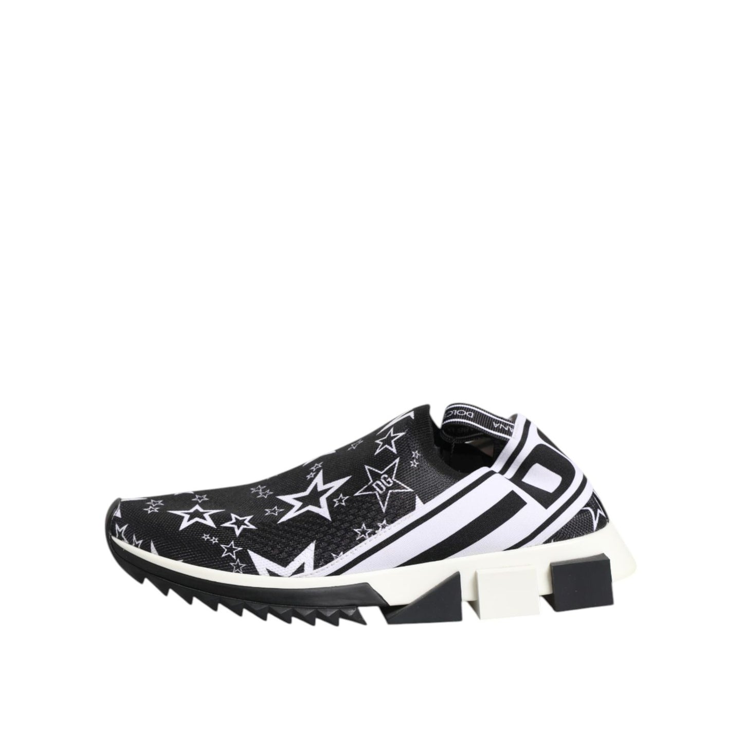Dolce & Gabbana Black White Sorrento Low Top Sneakers Shoes with star pattern and logo details, made of fabric with rubber sole.