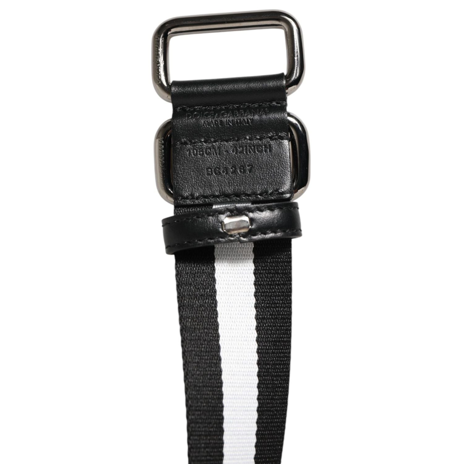Dolce & Gabbana Black White Striped Metal Buckle Men Belt