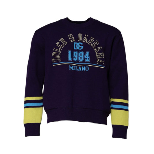 Dolce & Gabbana Blue 1984 Milano CrewNeck Sweatshirt Sweater with logo details, 59% Virgin Wool, Regular Fit, Made in Italy.