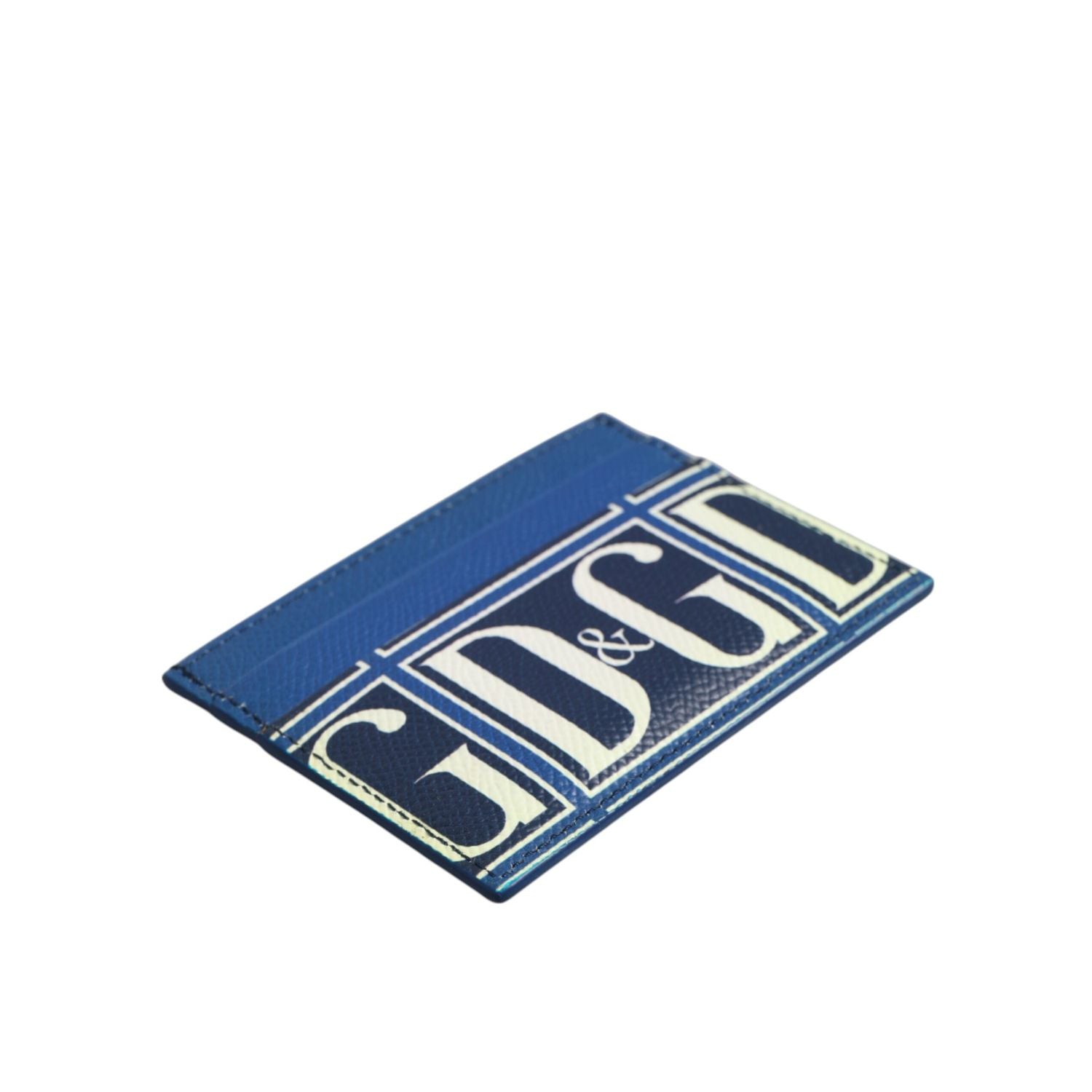 Dolce & Gabbana Blue Calf Leather DG Logo Print Monogram Card Holder Wallet