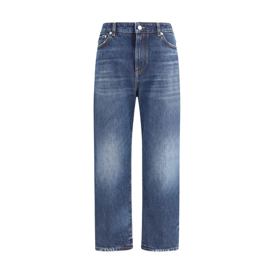 Dolce & Gabbana Blue Cotton Boyfriend Jeans with relaxed fit, high waist, and belt loops for casual style.