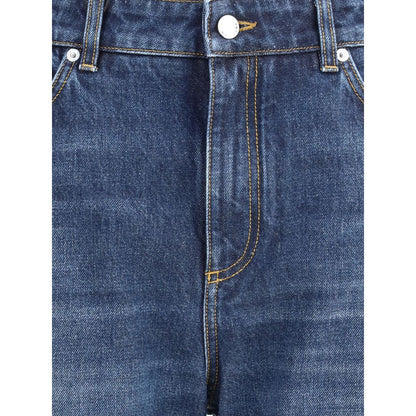 Close-up of Dolce & Gabbana Blue Cotton Boyfriend Jeans showing high waist and classic five-pocket style.