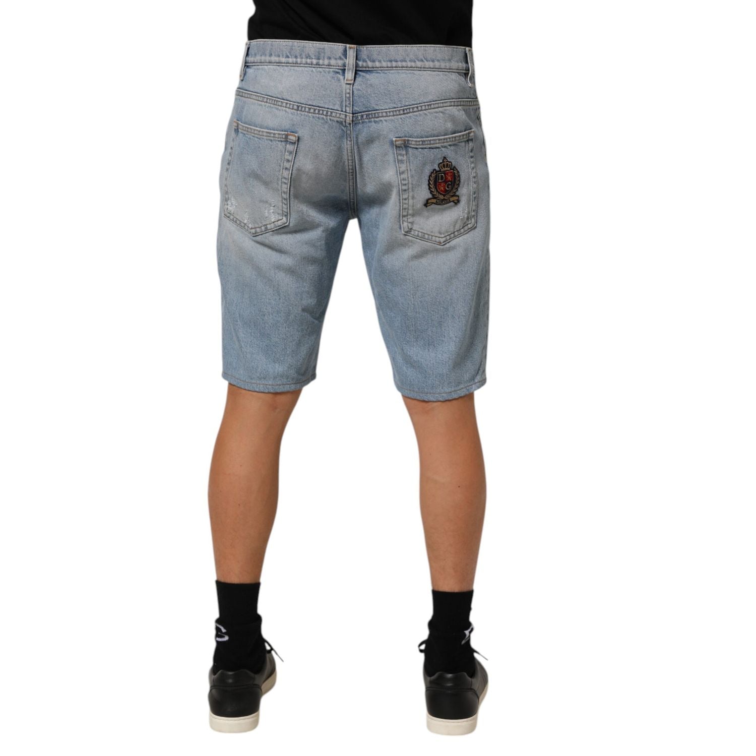Dolce & Gabbana Blue Cotton Distressed Denim Bermuda  Shorts