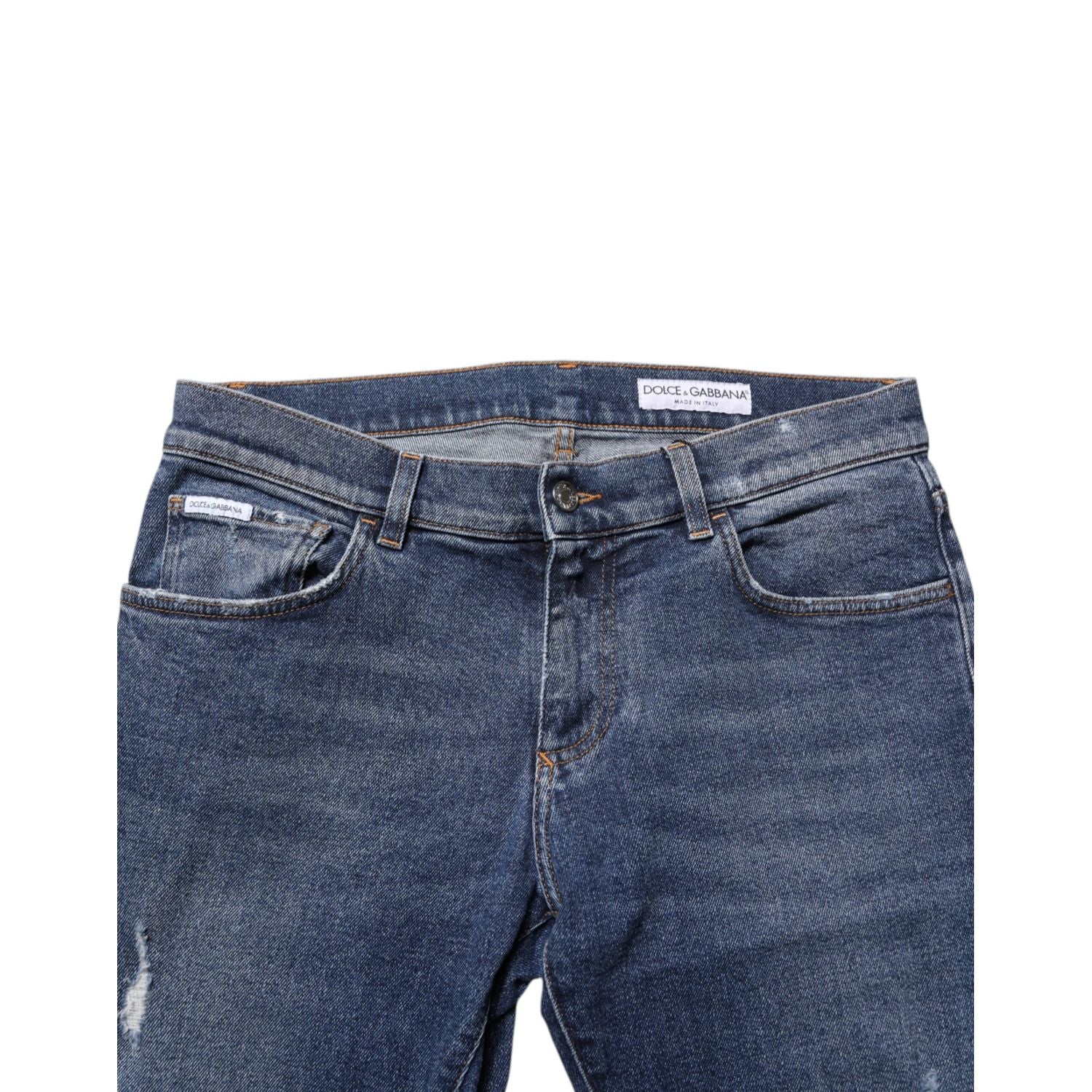 Dolce & Gabbana Blue Cotton Logo Plaque Skinny Men Denim Jeans