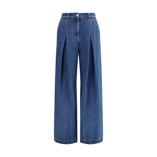 Dolce & Gabbana Blue Cotton Straight-Leg Jeans front view with refined tailoring and double welt pockets, showcasing elegance and casual style.