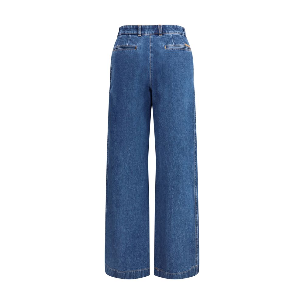Dolce & Gabbana Blue Cotton Straight-Leg Jeans with refined cut and double welt pockets, rear view.