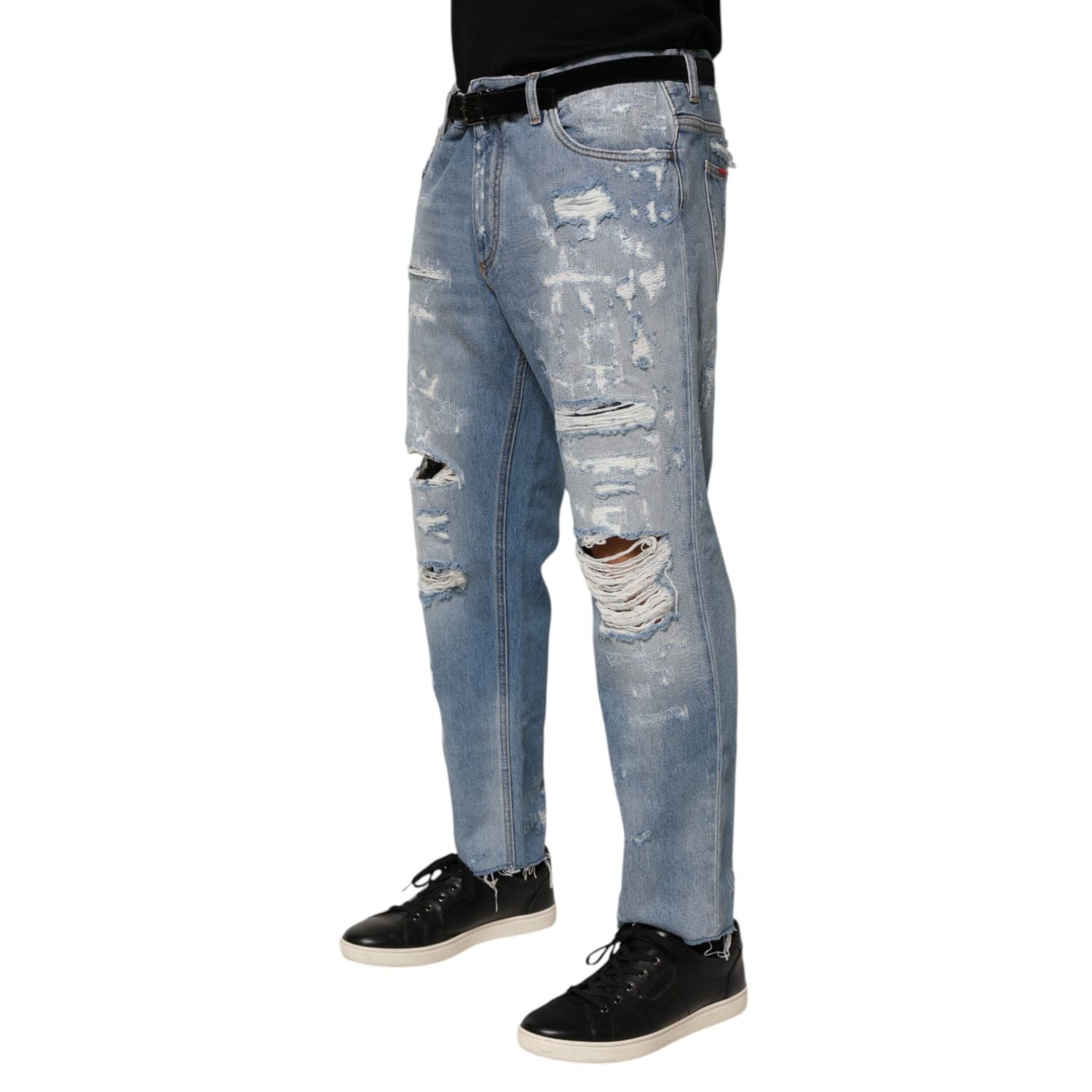Dolce & Gabbana Blue Distressed Ripped Denim Pants Jeans